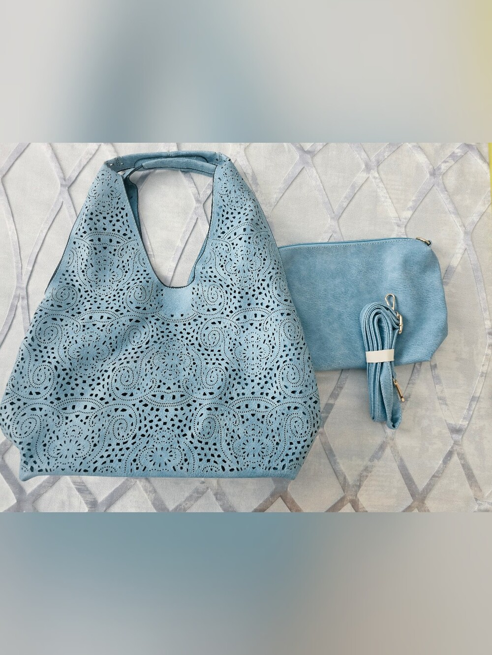 Melie Bianco Farrow Large Vegan Leather Tote Bag, New No Tag, Light blue
